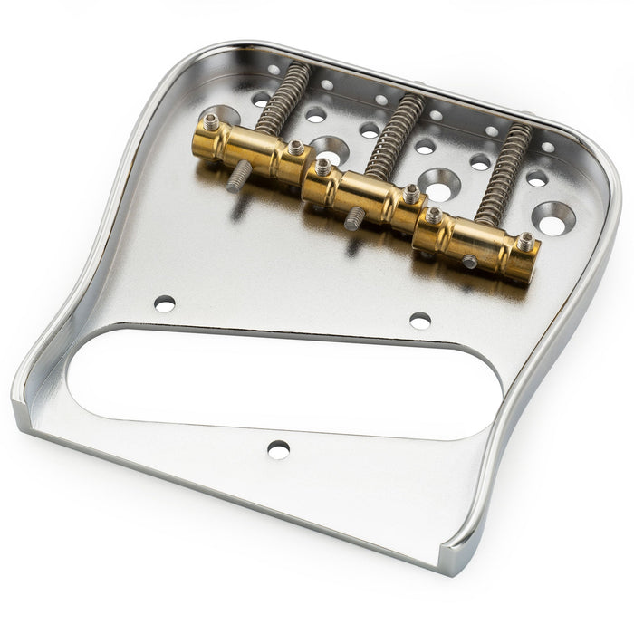 musiclily ultra left handed 54mm2 1 8 inch string spacing dual load curved tele guitar bridge with full solid brass plate and wave style compensated 3 saddle mx3265p details