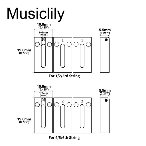 Dimensions of musiclily ultra 10 8mm full solid brass modern style roller saddles for strat tele style electric guitar bridge mx3494 3mx3495 3p