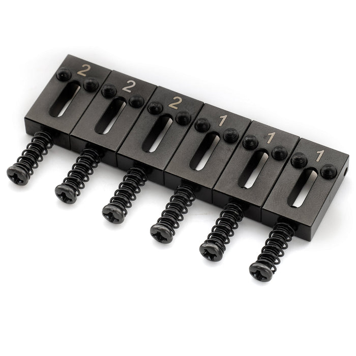 detail of musiclily ultra 10 8mm full solid brass modern style roller saddles for strat tele style electric guitar bridge mx3494 3mx3495 3p