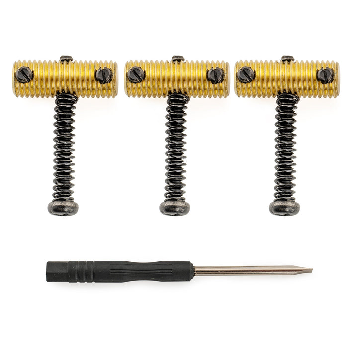 Musiclily Ultra Full Solid Brass Knurled Threaded Vintage Saddles for Fender Tele Style Electric Guitar, Black Screw (Set of 3)