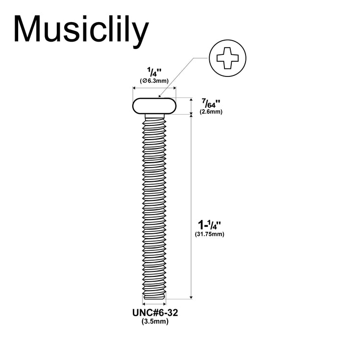 Musiclily Ultra UNC#6-32X1-1/4インチ ステンレス鋼製 サドルオクターブ調整ネジ アメリカ製エレキギターベースブリッジ用 ブラック(10セット)