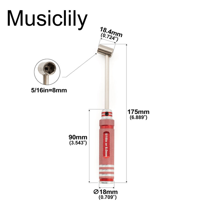 Musiclily Pro Acciaio Indurito 8mm 5/16 Pollice Chiave a Brugola per Regolazione della Barra Truss di Chitarra e Basso