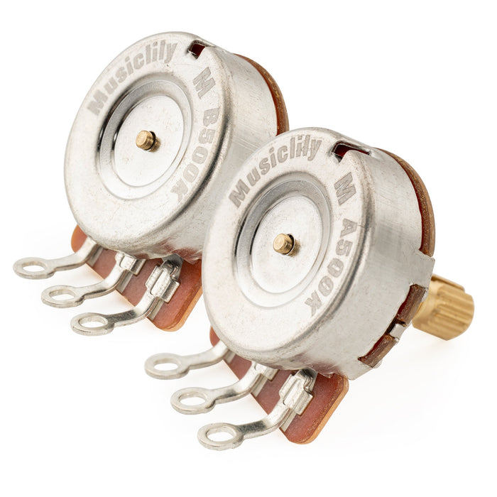 Musiclily Pro HD A500K+B500K Pots Brass Metric Split Short Shaft 6.5mm Audio Linear Taper Potentiometers for ST Tele PB JB Style Electric Guitar Bass (Set of 1A1B)
