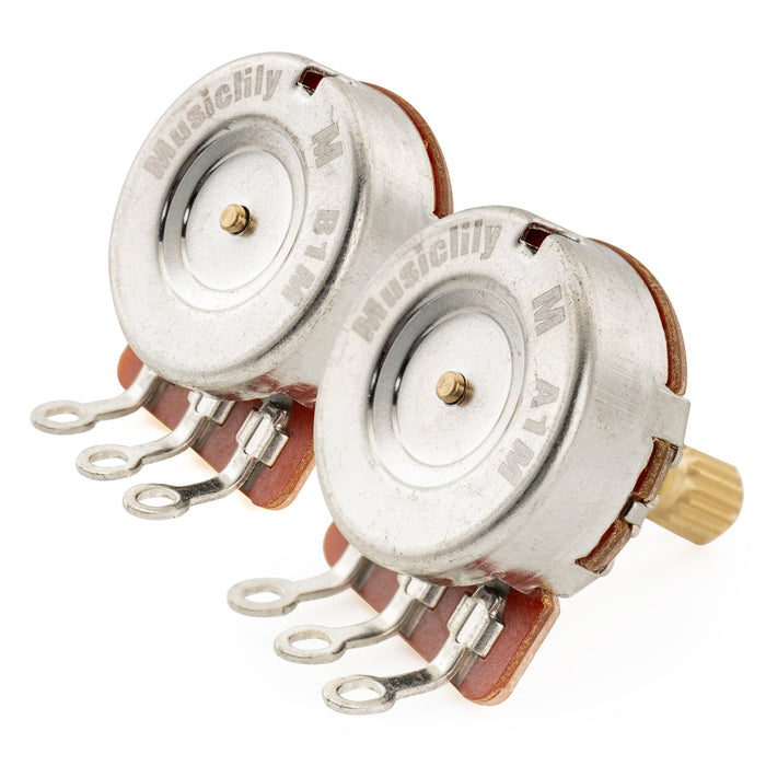Musiclily Pro HD A1M+B1M Pots Brass Metric Split Short Shaft 6.5mm Audio Linear Taper Potentiometers for Jazzmaster Style Electric Guitar Bass (Set of 1A1B)