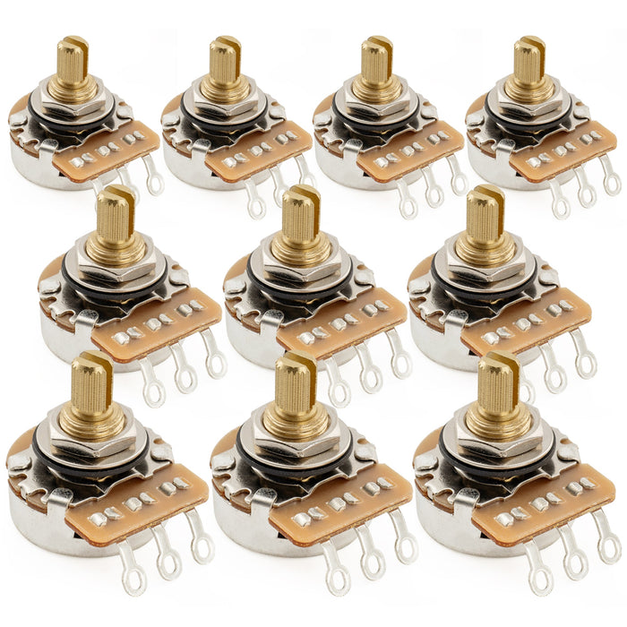 Musiclily Pro HD B1M Pots Brass Short Split Shaft 1/4 Inch Linear Taper Potentiometers for Electric Guitar Bass (Set of 10)