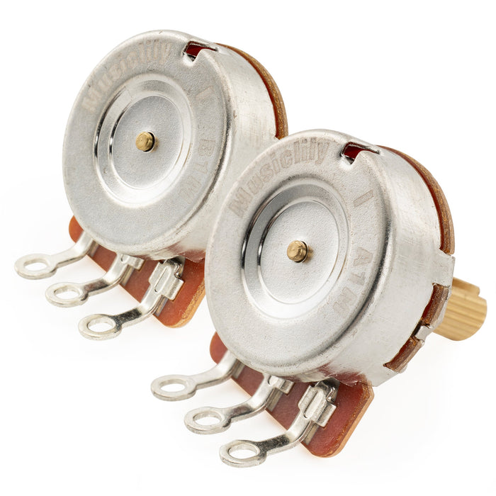 Musiclily Pro HD A1M+B1M Pots Brass Short Split Shaft 1/4 Inch Audio Linear Taper Potentiometers for Jazzmaster Style Electric Guitar Bass (Set of 1A1B)