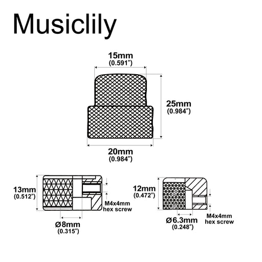 Dimensions of musiclily pro 6mm 8mm full brass dual concentric stacked control knob with set screw universal potentiometer knob for electric guitar bass