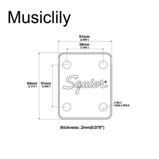 Dimensions of musiclily pro steel neck plate 4 hole neck joint board for squier st tele style electric guitar bass