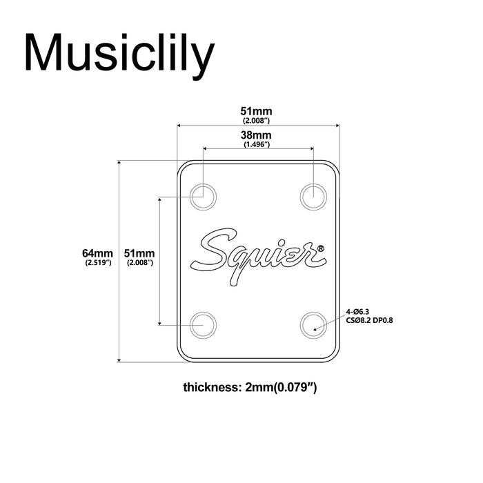 Dimensions of musiclily pro steel neck plate 4 hole neck joint board for squier st tele style electric guitar bass