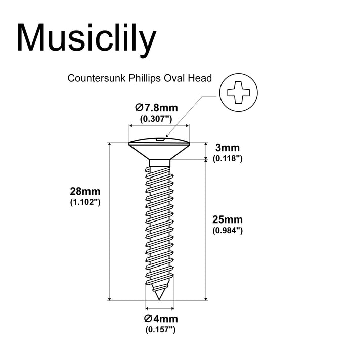 Musiclily Ultra 4x28mm Stainless Steel Countersunk Epi Style Strap Button Mounting Screws, Black (Set of 10)