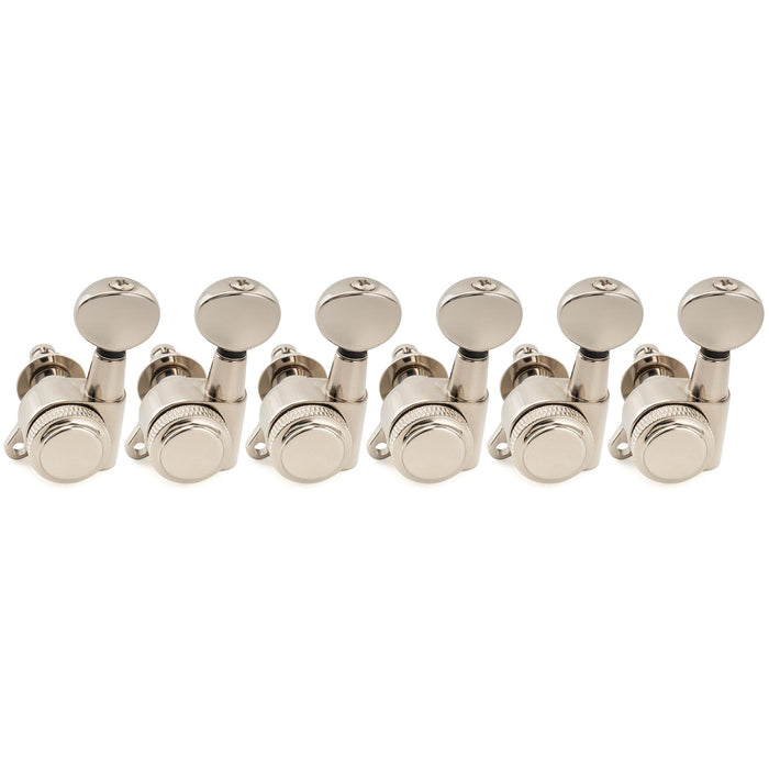 Musiclily Pro Left-Handed 6-in-line 18:1 Ratio Full Sealed Locking Machine Heads Tuners Tuning Pegs Keys with Vintage Oval Button 45 Degree Screw for Strat Tele Style Electric Guitar