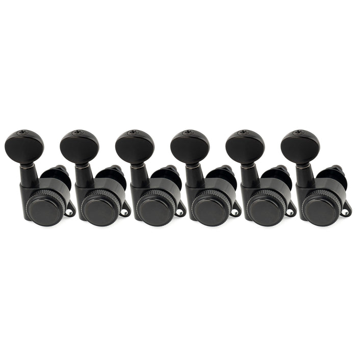 Musiclily Pro 6-in-line 18:1 Ratio Full Sealed Locking Machine Heads Tuners Tuning Pegs Keys with Vintage Oval Button 45 Degree Screw for Strat Tele Style Electric Guitar