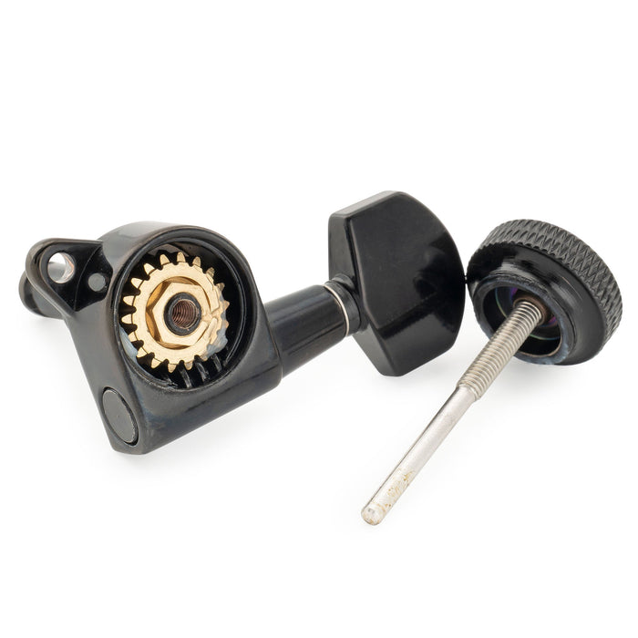 Musiclily Pro R18K 左利き用 6-in-line 18:1比 完全密封式ロック付きマシンヘッド チューナー チューニングペグキー 六角ボタン 45度ネジ Strat Teleスタイルエレキギター用