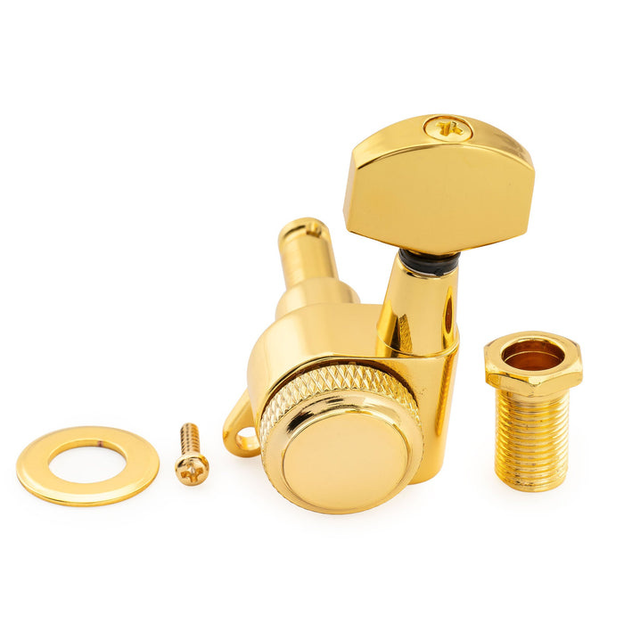 Musiclily Pro R18K 左利き用 6-in-line 18:1比 完全密封式ロック付きマシンヘッド チューナー チューニングペグキー 六角ボタン 45度ネジ Strat Teleスタイルエレキギター用