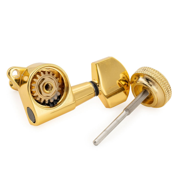 Musiclily Pro R18K 左利き用 6-in-line 18:1比 完全密封式ロック付きマシンヘッド チューナー チューニングペグキー 六角ボタン 45度ネジ Strat Teleスタイルエレキギター用