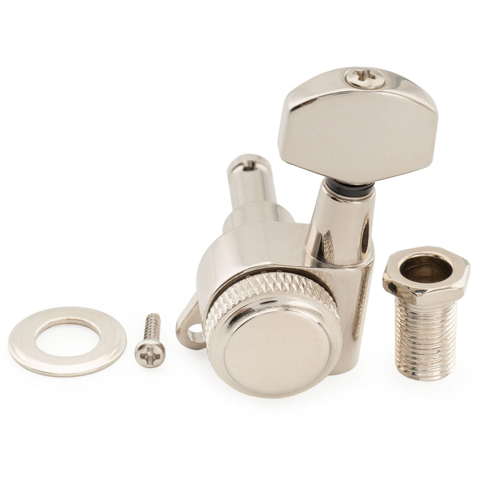 Musiclily Pro R18K 左利き用 6-in-line 18:1比 完全密封式ロック付きマシンヘッド チューナー チューニングペグキー 六角ボタン 45度ネジ Strat Teleスタイルエレキギター用