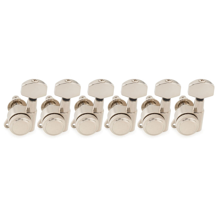 Musiclily Pro Left-Handed 6-in-line 18:1 Ratio Full Sealed Locking Machine Heads Tuners Tuning Pegs Keys with Hex Button 45 Degree Screw for Strat Tele Style Electric Guitar