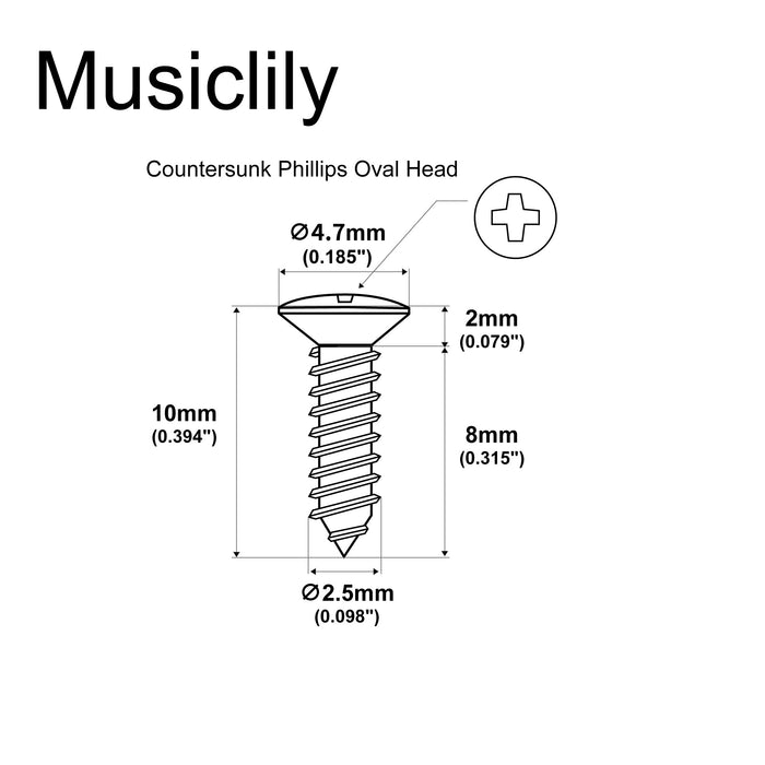 Musiclily Ultra 2.5x10mm Stainless Steel Truss Rod Cover Mounting Screws Countersunk for Epi Style Electric Guitar (Set of 10)