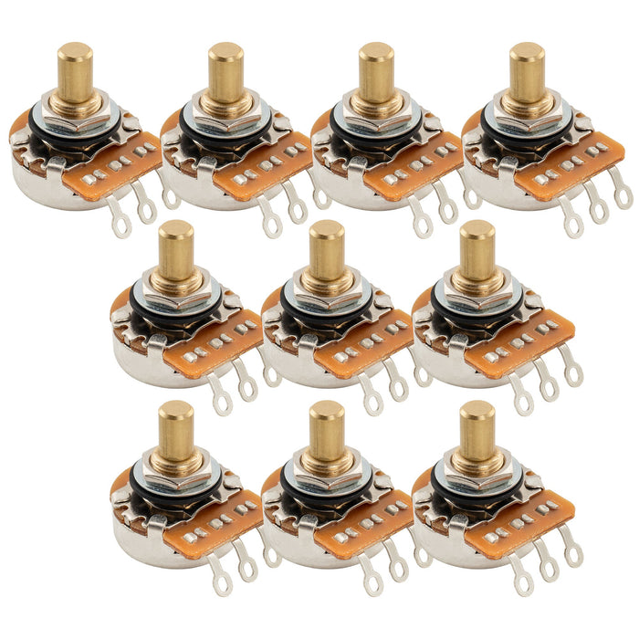 Musiclily Pro HD B250K Pots Brass Solid Short Shaft 1/4 Inch Linear Taper Potentiometers for Electric Guitar Bass (Set of 10)