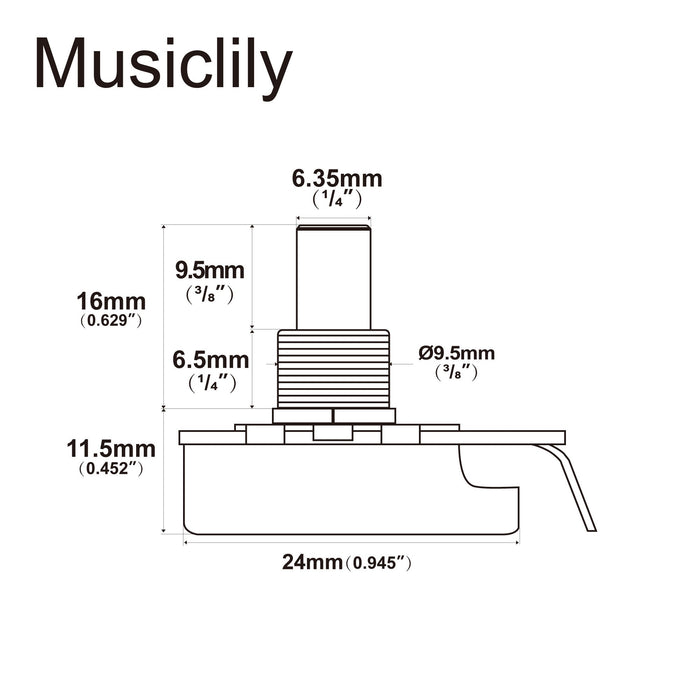 Musiclily Pro HD B250K Pot Brass Solid Short Shaft 1/4 Inch Linear Taper Potentiometer for Electric Guitar Bass