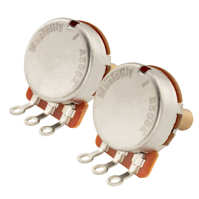 Musiclily Pro HD A500K+B500K Pots Brass Solid Short Shaft 1/4 Inch Audio Linear Taper Potentiometers for Tele PB JB Style Electric Guitar Bass (Set of 1A1B)