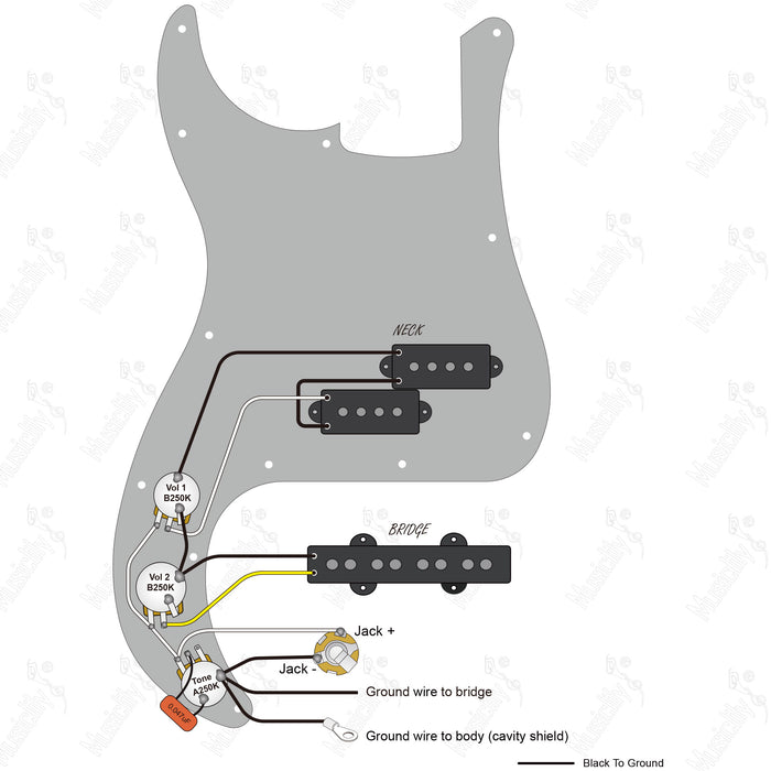 Schéma de câblage standard pour basse PJB avec micro Musiclily Pro