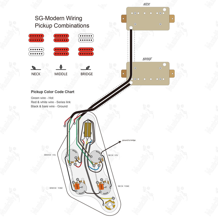 Standard SG-HH Modern Com Diagrama de Fiação de Captador Pro da Musiclily