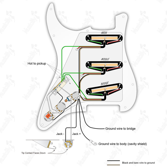 Diagrama de cableado para pastillas Musiclily Pro, compatible con estándar de importación estilo ST-HHH