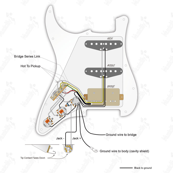 Diagrama de cableado para pastilla humbucker dividida automática estilo americano ST-HSS con Musiclily Pro