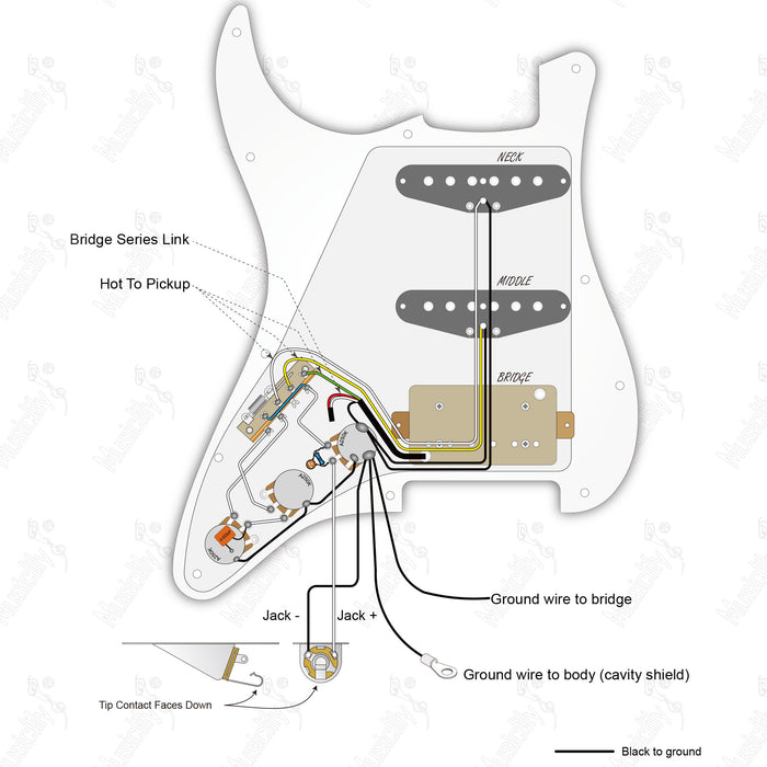 Diagrama de cableado para guitarra estilo americano ST-HSS estándar (sin auto-split) con pastillas Musiclily Pro