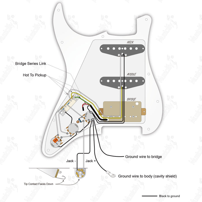 Diagrama de cableado para pastillas Musiclily Pro con estilo de importación estándar ST-HSS (sin auto-split)