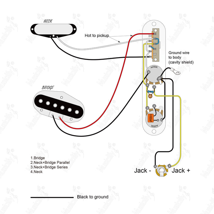 Diagramma di cablaggio per commutatore Tele-SS a 4 vie in stile americano con pickup Artec