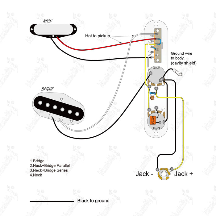 Interruttore a 4 vie stile americano Tele-SS con schema di cablaggio base per pickup Musiclily