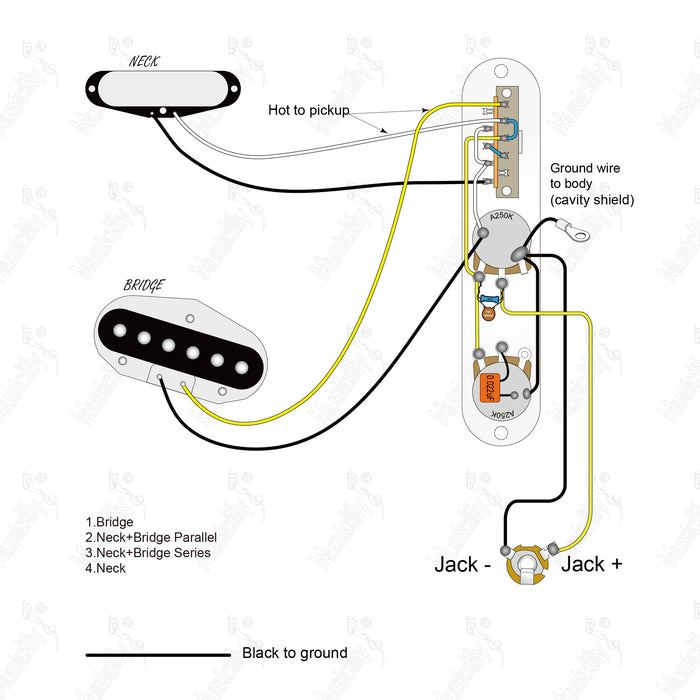 Interruttore a 4 vie in stile americano Tele-SS con schema di cablaggio del pickup Musiclily Pro