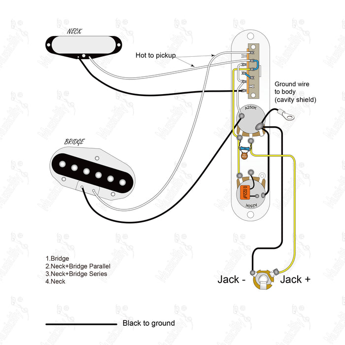 Diagramma di cablaggio per commutatore a 4 vie stile americano Tele-SS con pickup Wilkinson M