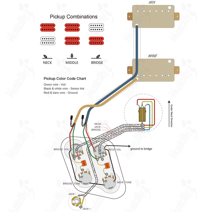 Padrão LP-HH 60s Com Diagrama de Fiação de Captador Revival