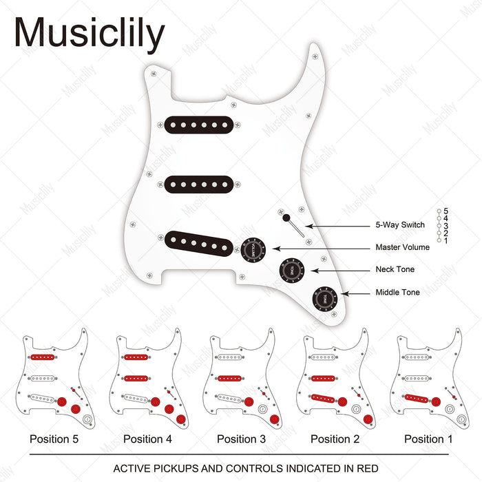 Dimensions of musiclily basic pre wired loaded standard st sss pickguard with ceramic magnet single coil pickups set for strat style electric guitar m276p