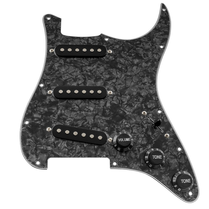 musiclily basic pre wired loaded standard st sss pickguard with ceramic magnet single coil pickups set for strat style electric guitar m276p, black pearl