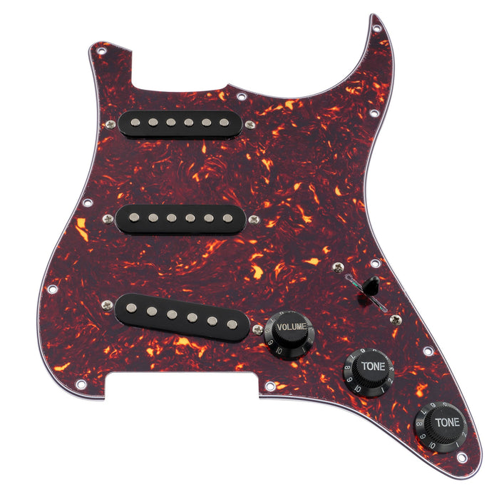 musiclily basic pre wired loaded standard st sss pickguard with ceramic magnet single coil pickups set for strat style electric guitar m276p, tortoise shell