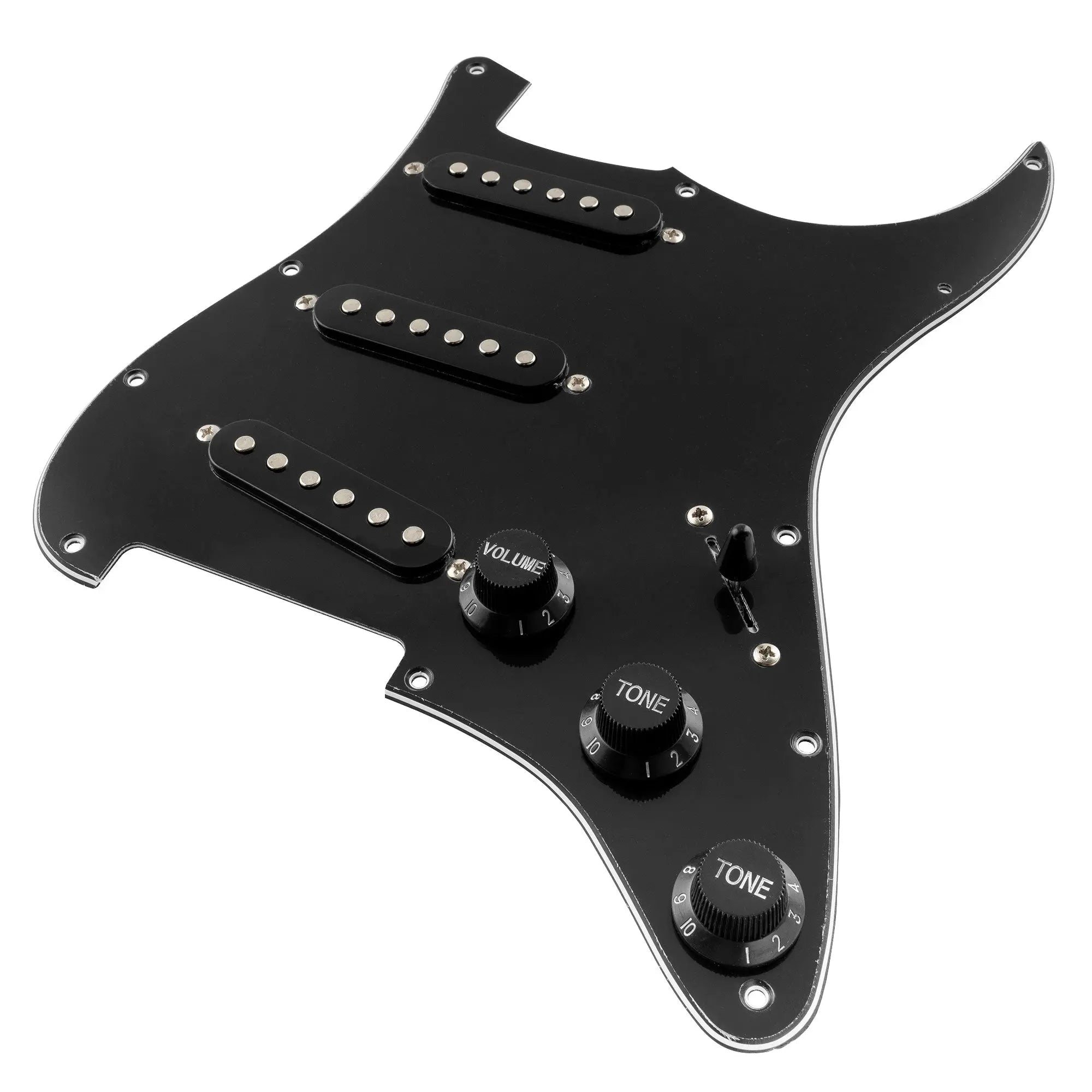 detail of musiclily basic pre wired loaded standard st sss pickguard with ceramic magnet single coil pickups set for strat style electric guitar m276p
