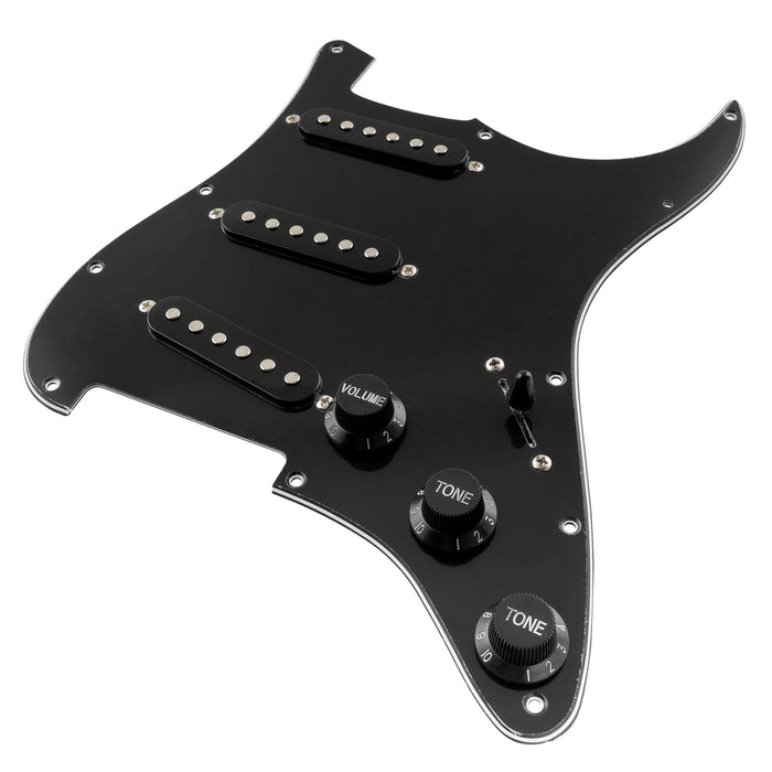 detail of musiclily basic pre wired loaded standard st sss pickguard with ceramic magnet single coil pickups set for strat style electric guitar m276p