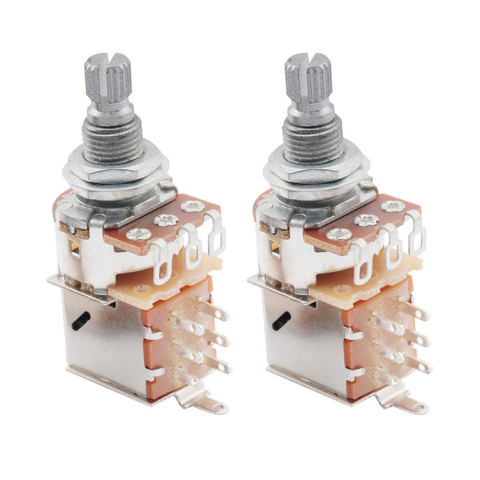 musiclily basic 250k 500k metric coarse 18 spline split shaft pots push pull audio linear taper potentiometers for electric guitar bass m067 2, 2 pcs