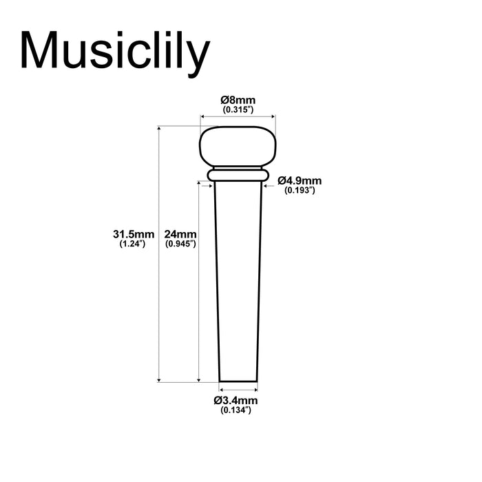 Dimensions of musiclily basic plastic acoustic guitar bridge pins m133 6p