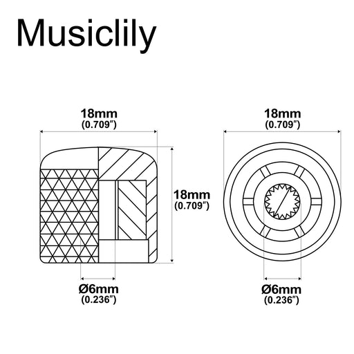 Dimensions of musiclily basic coarse 18 splines steel dome control knobs for squier tele style electric guitar bass 18 18mm m151 4p