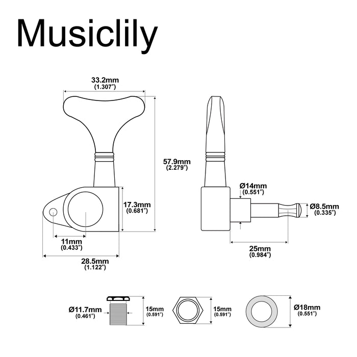 Musiclily Basic Single 19:1 Ratio Full Sealed Machine Head Treble Side Tuner Tuning Peg Key with Y-Style Button for Ibanez Style Electric Bass