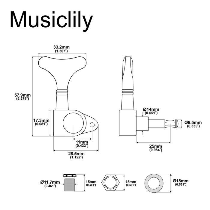 Mécaniques de basse entièrement scellées 3R3L pour basse électrique 5/6 cordes, rapport 19:1, chevilles et clés