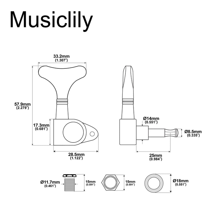 Musiclily Basic Einzelnes 19:1 Verhältnis Vollständig Verschlossener Mechanikkopf Bassseitiger Stimmmechanismus mit Y-förmigem Knopf für Ibanez-Stil E-Bass