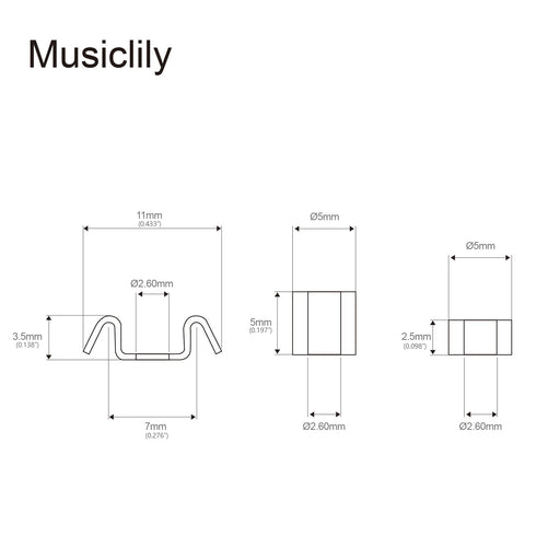 Dimensions of musiclily basic steel vintage style guitar string trees string guides retainers for fender strat or tele style m181 2p