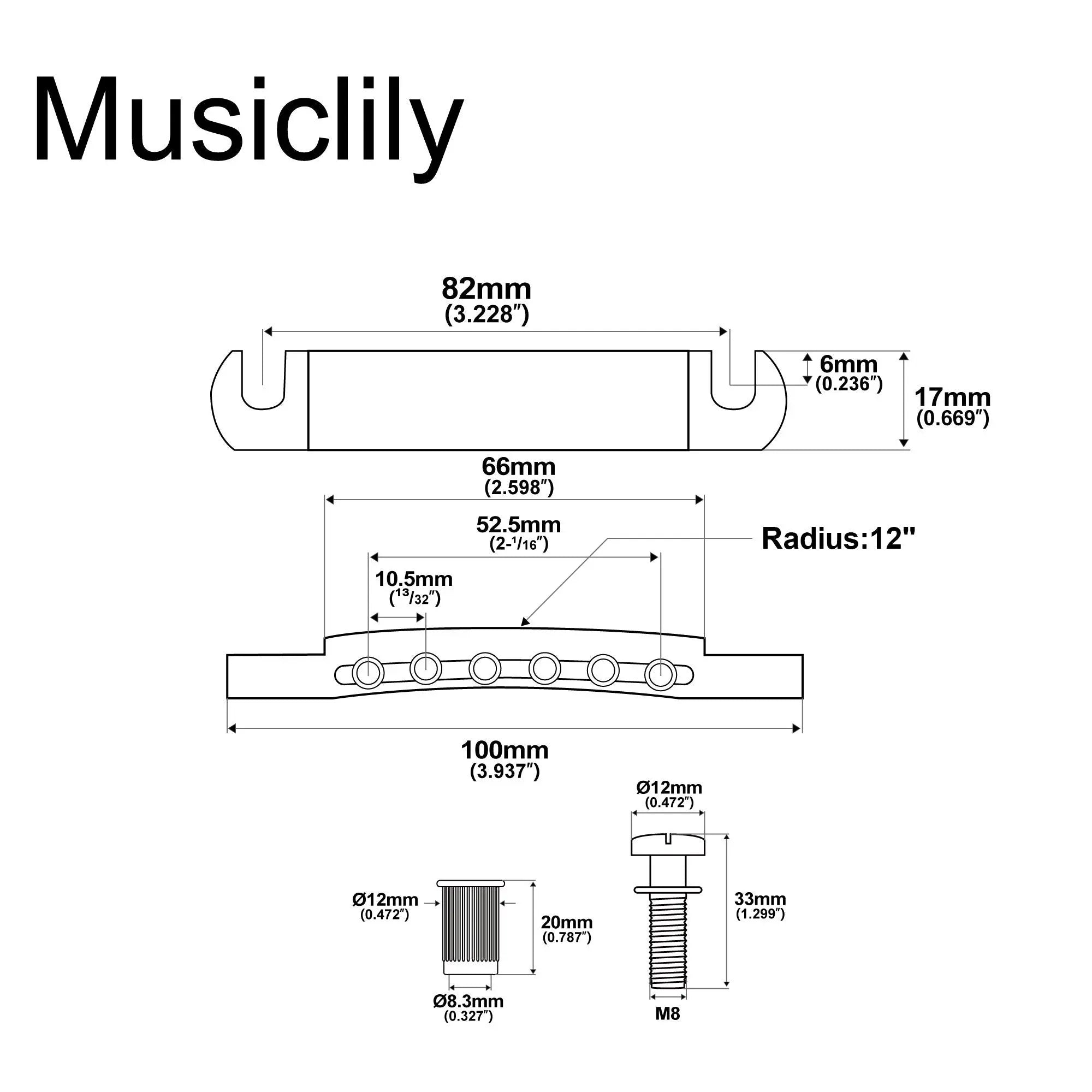 Musiclily Basic 52.5mm(2-1/16 inch) Guitar Tune-o-matic Stop Tailpiece for LP Style Electric Guitar Musiclily Basic