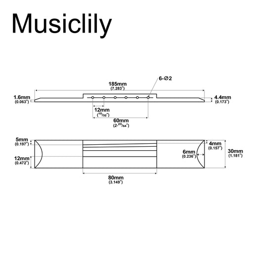 Dimensions of musiclily pro 60mm2 23 64 inch rosewood classical guitar bridge saddle m218